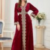 Abaya femme , broderie florale, ceinture de Caftan marocain