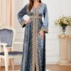 Abaya femme , broderie florale, ceinture de Caftan marocain