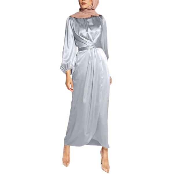 abaya – Robe Maxi en Satin à manches longues bouffantes pour femmes