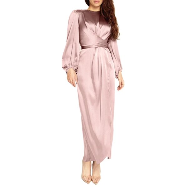 abaya – Robe Maxi en Satin à manches longues bouffantes pour femmes