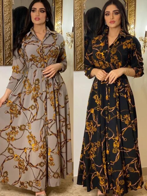 Abaya robe longue à imprimé dubaï pour femmes