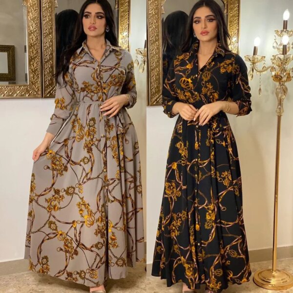 Abaya robe longue à imprimé dubaï pour femmes