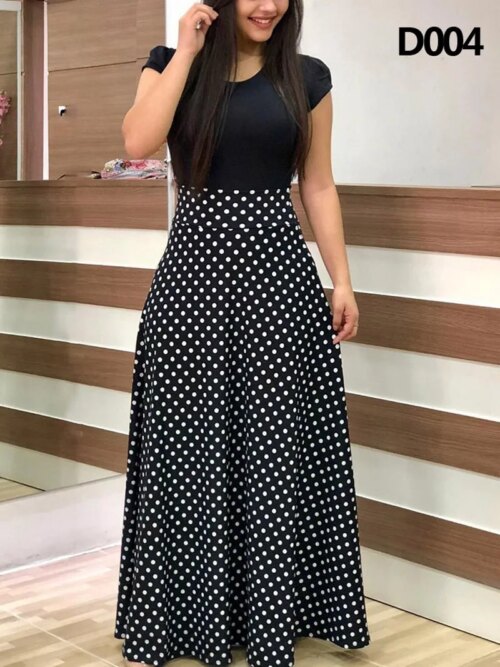 15423-51ffdd.jpg robe longue femme à Pois et Manches Courtes pour Femme