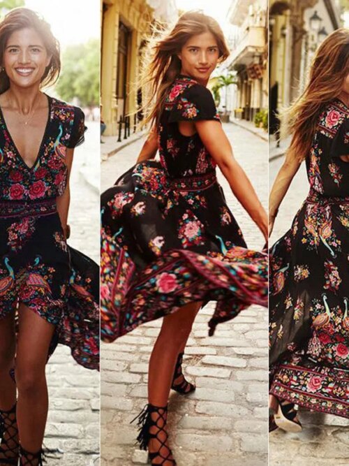 robe longue femme Sexy bohème pour femmes, imprimé Floral, Vintage