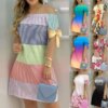 Mini robe à rayures pour femmes, épaules dénudées, décontractée