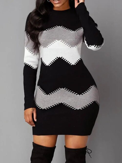 15776-255567.jpg Robe de soirée, col rond, serrée à la taille, Streetwear