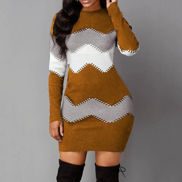 Robe de soirée, col rond, serrée à la taille, Streetwear