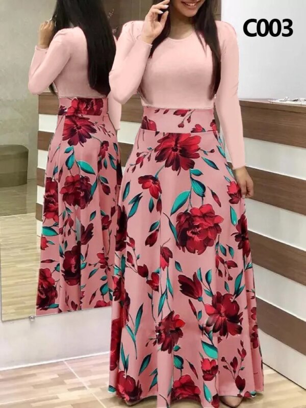 robe longue femme à Pois et Manches Courtes pour Femme