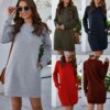 Mini robe Sweat-shirt de couleur unie pour femmes, automne/hiver, col rond