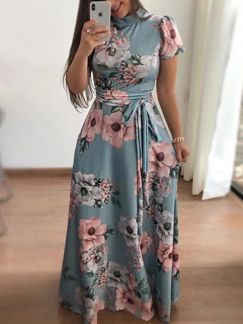 16483-8a9aef.jpg robe longue femme à fleurs pour femmes, manches courtes