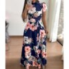 robe longue femme à fleurs pour femmes, manches courtes