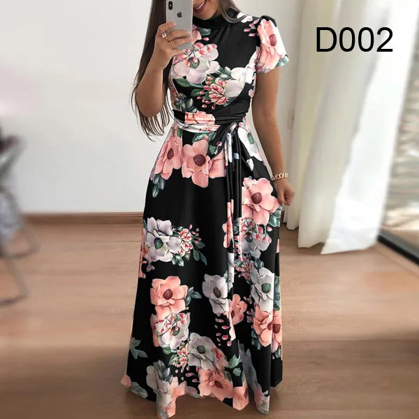 robe longue femme à fleurs pour femmes, manches courtes