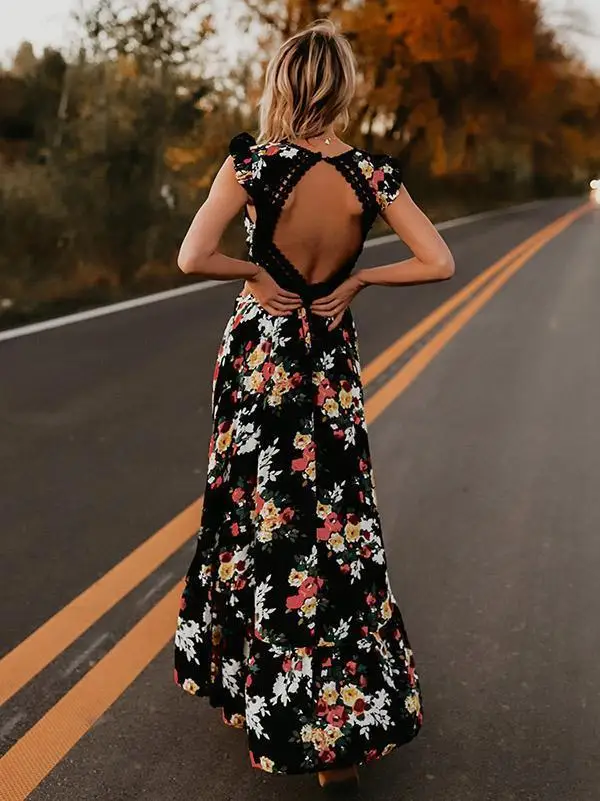 Robe longue femme asymétrique à fleurs pour femmes, vêtement d'été décontracté