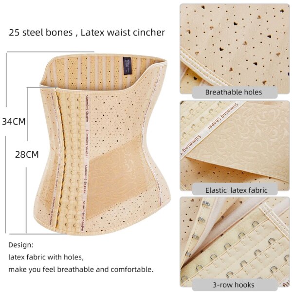 Gaine amincissante en Latex pour femmes, 25 baleines en acier, gaine amincissante pour le ventre