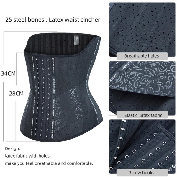 Gaine amincissante en Latex pour femmes, 25 baleines en acier, gaine amincissante pour le ventre