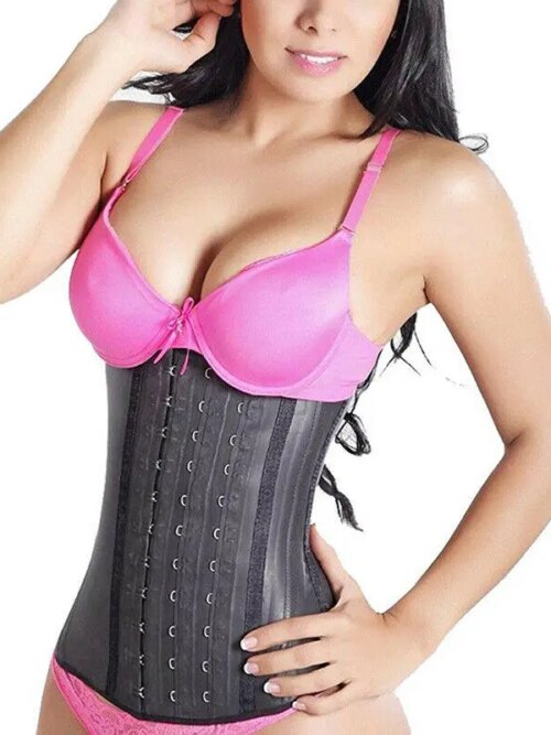 corset amincissant en Latex pour femmes, ceinture en sablier, Long torse, 9 os en acier