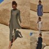 Maillot de bain musulmane avec plis, manches longues, coussinet de poitrine