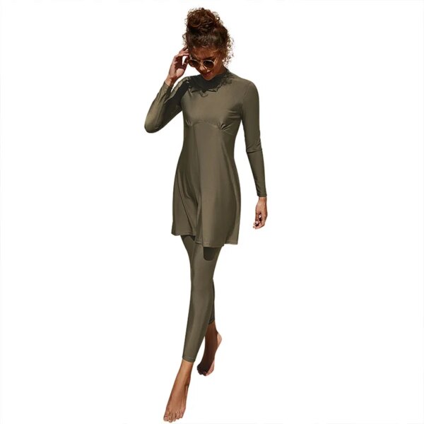 Maillot de bain musulmane avec plis, manches longues, coussinet de poitrine