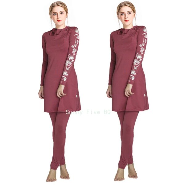 burkini - Maillot de bain pour femmes musulmanes, 3 pièces, hijab, imprimé, Protection solaire