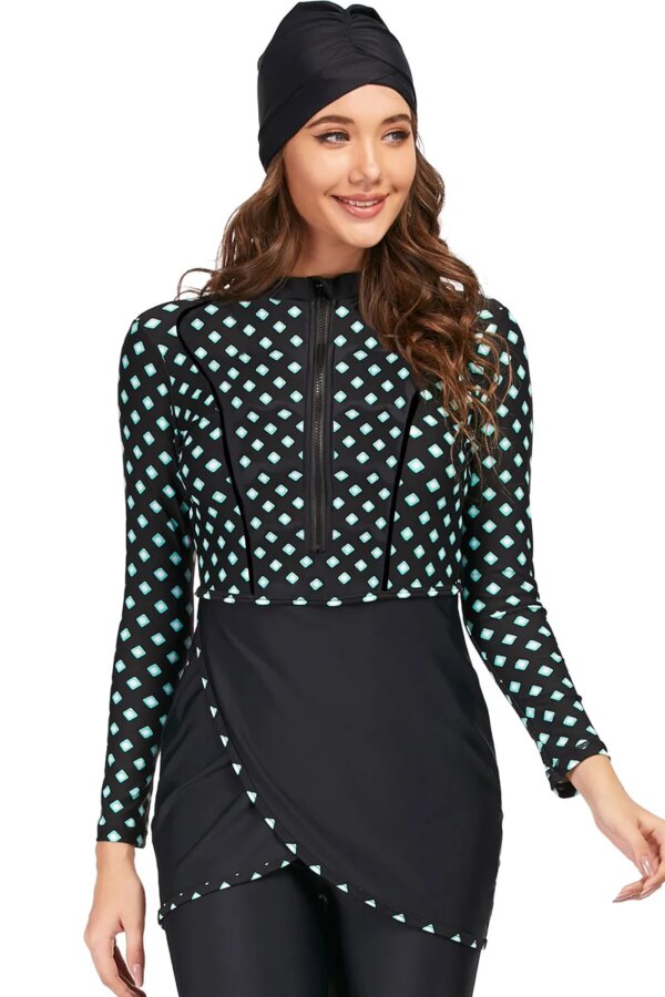 burkini - Maillot de bain musulman noir solide à manches longues pour femmes, Burkini