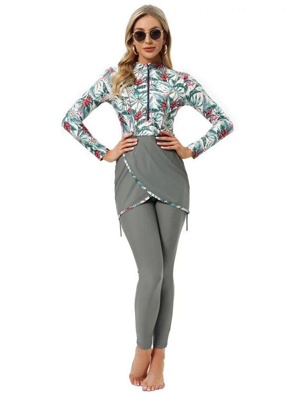 18992-3522c4.jpg burkini - Maillot de bain musulman noir solide à manches longues pour femmes, Burkini