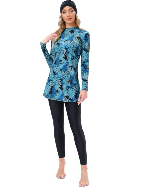 Maillot de bain musulman pour femmes, couverture complète, Hijab modeste, burkini, avec coussinet de soutien-gorge