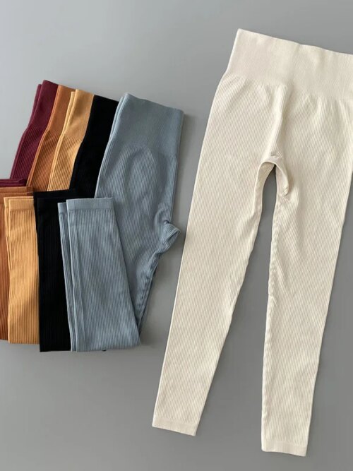 Pantalon de Yoga côtelé taille haute, Leggings de Sport pour femmes, Fitness, sans couture, contrôle du ventre, collants d'entraînement, de course