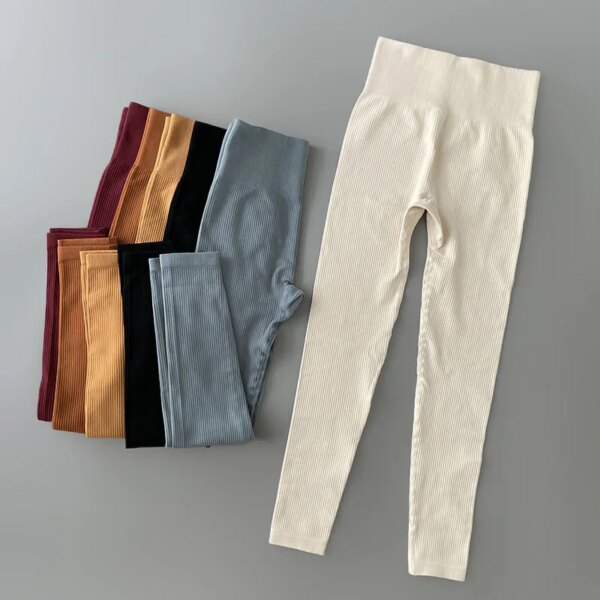 Pantalon de Yoga côtelé taille haute, Leggings de Sport pour femmes, Fitness, sans couture, contrôle du ventre, collants d'entraînement, de course
