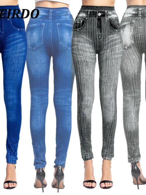 Legging Push Up taille haute à rayures pour femmes, pantalon de sport sans couture, de Yoga élastique, de Fitness, Faux Denim, 2023