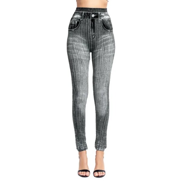 Legging Push Up taille haute à rayures pour femmes, pantalon de sport sans couture, de Yoga élastique, de Fitness, Faux Denim, 2023