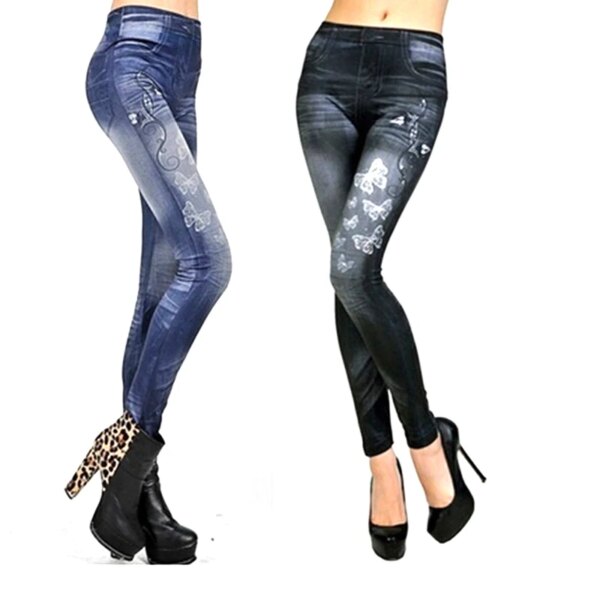 Legging moulant imprimé papillon pour femme, jean moulant en Denim