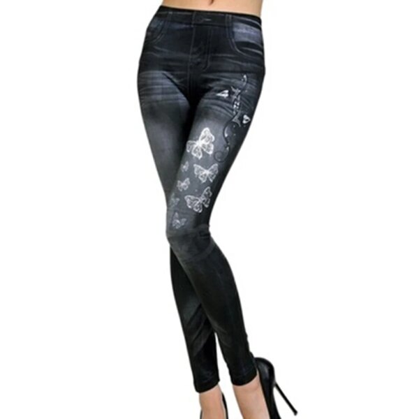 Legging moulant imprimé papillon pour femme, jean moulant en Denim