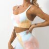 Vêtements de sport 2 pièces pour femmes, Leggings sans couture, teinture par nouage, soutiens-gorge, Yoga, entraînement, Fitness, cyclisme