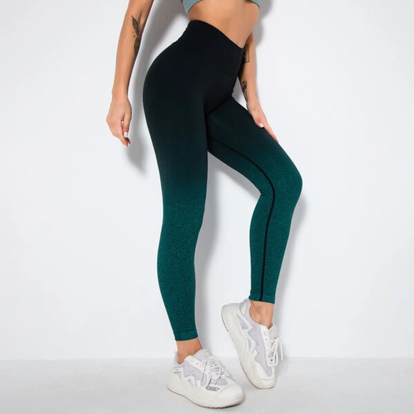 Leggings de Yoga pour femmes, sans couture, dégradé de couleur, Push-Up, taille haute, sport, pantalon élastique