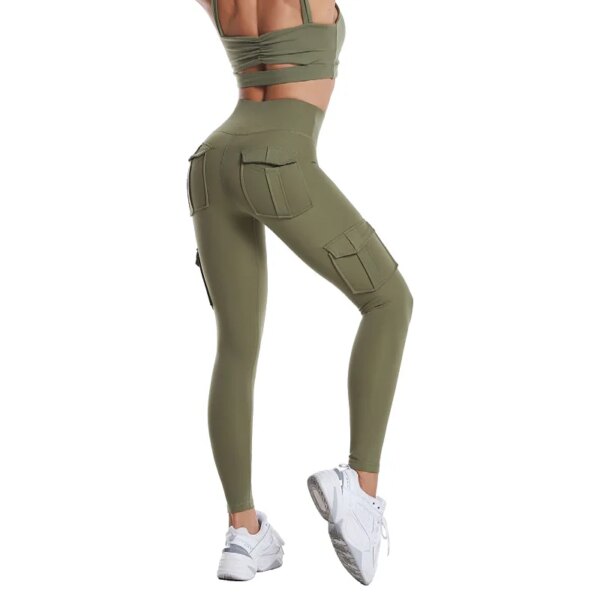 Pantalon de Yoga multi-poches, Leggings taille haute, couleur unie, pantalon Slim élastique pour femmes