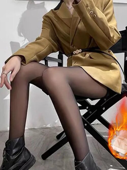 collant femme Bas thermiques en molleton pour femme, faux collants translucides