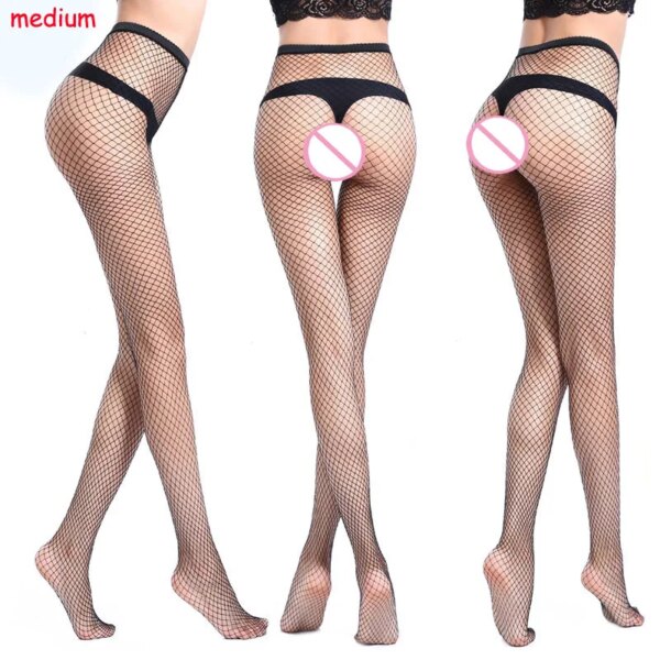 femme bas résille longs et Sexy pour femmes, collants noirs, taille haute