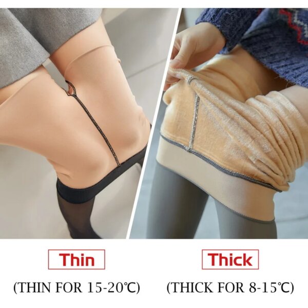 Collant chaud en polaire pour femme, bas thermo-collants, fausse isolation translucide, taille haute