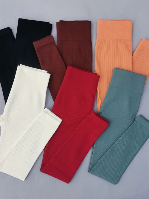 Legging côtelés sans couture pour femmes, pantalons de Yoga, de sport, Push-Up