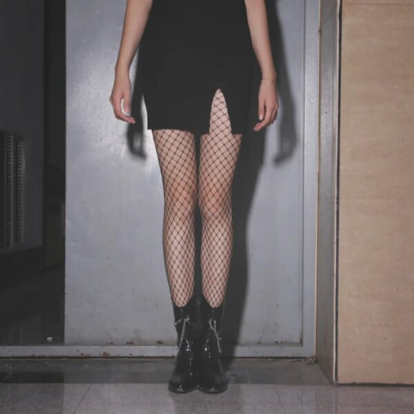 collant sexy noirs en résille ajouré pour femmes, bas Sexy à la mode