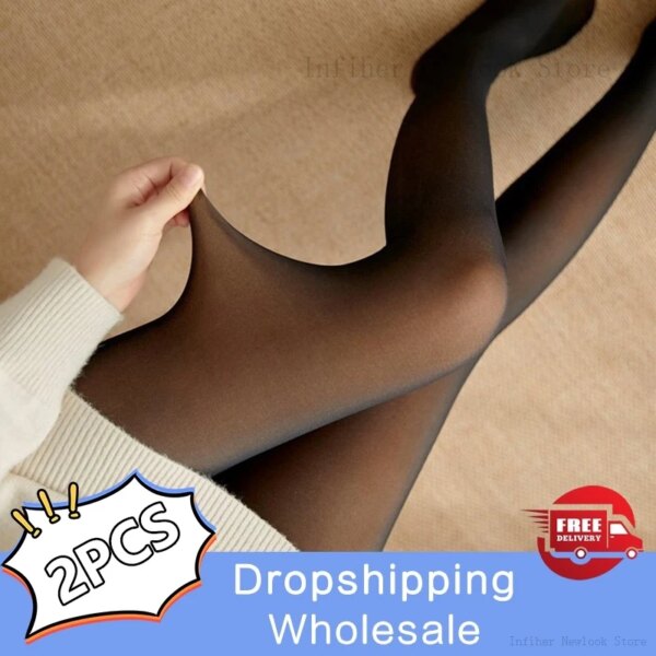 23366-582636.jpg Pantalon en laine translucide pour femme, collant, bas, bas, doublure polaire, collant thermique