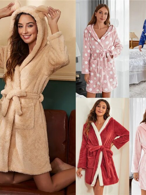 peignoir femme Long en velours pour femme, vêtement chaud à capuche avec oreilles de lapin