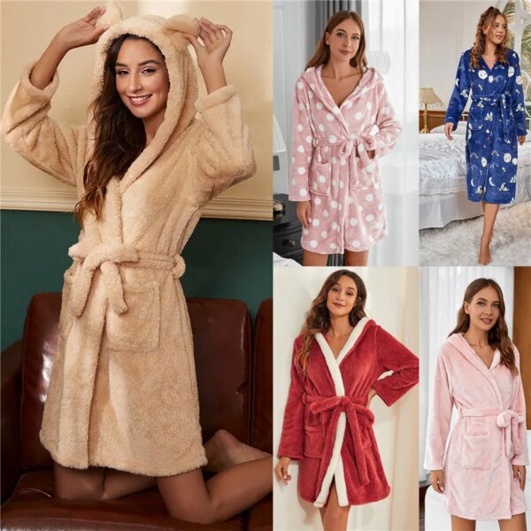peignoir femme Long en velours pour femme, vêtement chaud à capuche avec oreilles de lapin