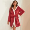 peignoir femme Long en velours pour femme, vêtement chaud à capuche avec oreilles de lapin