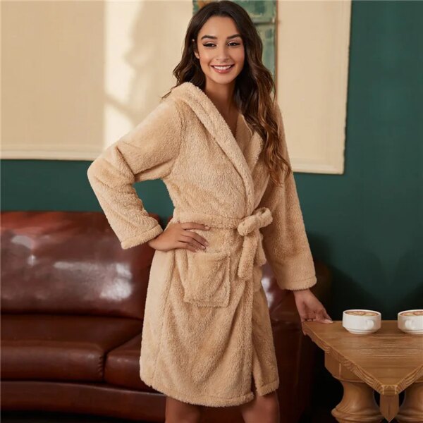 peignoir femme Long en velours pour femme, vêtement chaud à capuche avec oreilles de lapin