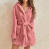 peignoir femme Long en velours pour femme, vêtement chaud à capuche avec oreilles de lapin