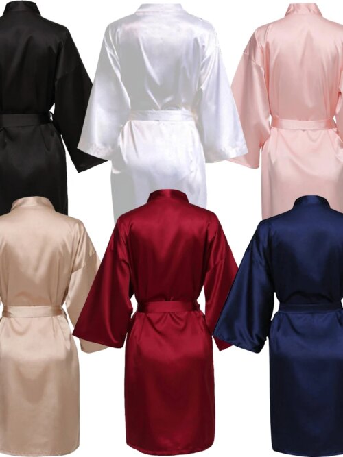 peignoir satin femme Robe de soirée de mariage en Satin, Kimono avec lettres noires