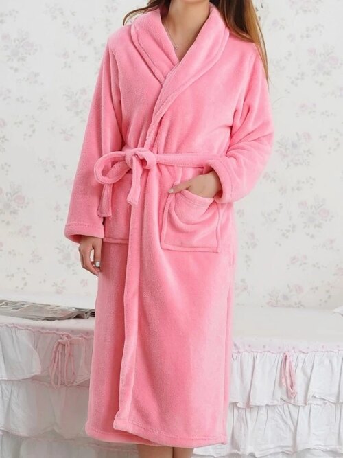 Peignoir en molleton de corail pour homme et femme, Kimono Long, en flanelle, doux et chaud, chemise de nuit, vêtements de nuit, Spa, hiver