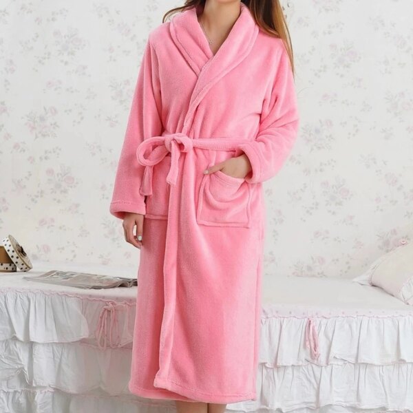 Peignoir en molleton de corail pour homme et femme, Kimono Long, en flanelle, doux et chaud, chemise de nuit, vêtements de nuit, Spa, hiver