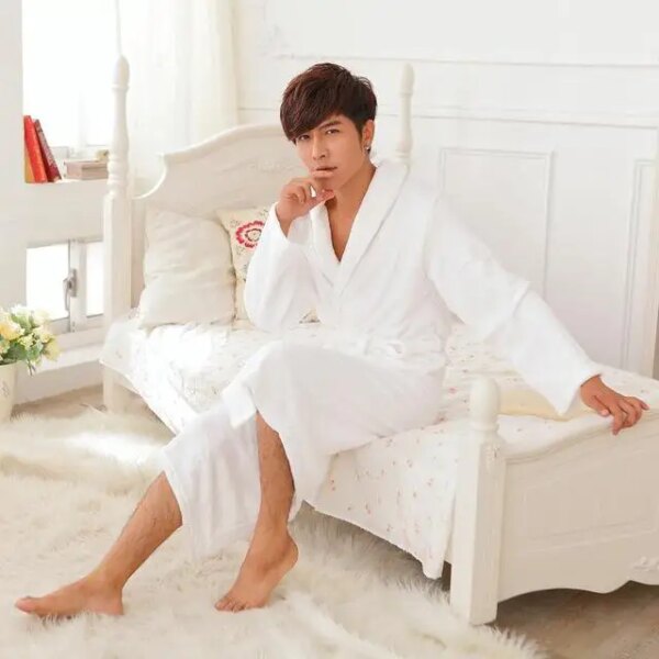 Peignoir en molleton de corail pour homme et femme, Kimono Long, en flanelle, doux et chaud, chemise de nuit, vêtements de nuit, Spa, hiver